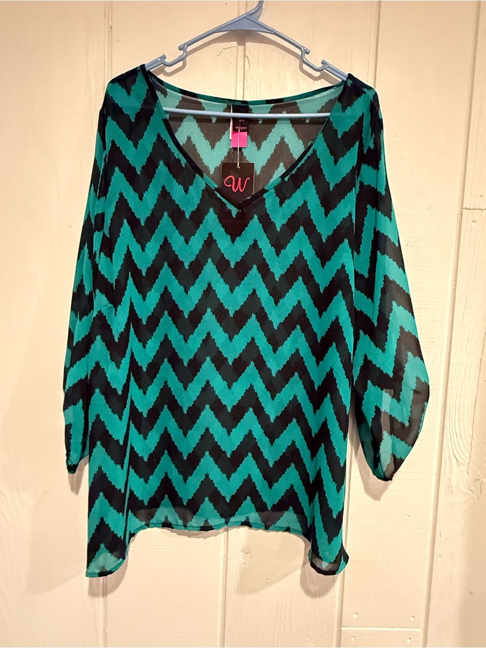 Wrapper Teal and Black Chevron V-Neck Tunic